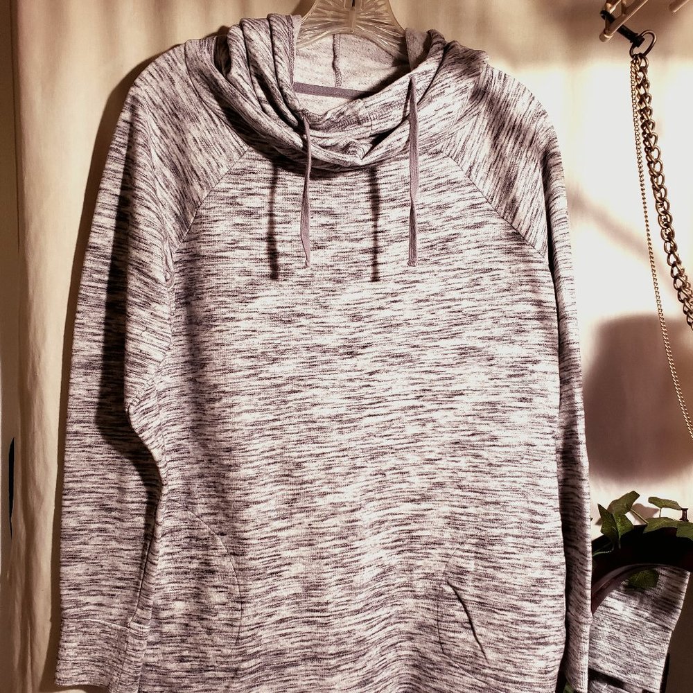 Grey & White Hooded Cowl Neck Shirt